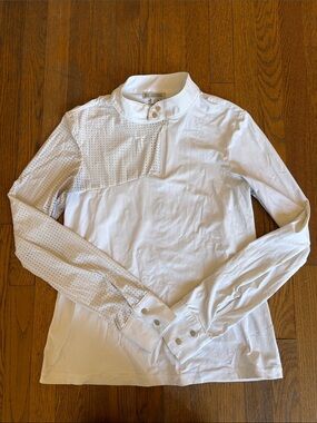 Euphoric Equestrian White Perforated-Panel Long Sleeve Mock Neck Top